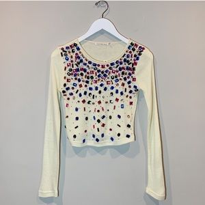 Mustard Seed Jeweled Crop Knit Cream